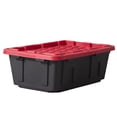 thumbnail image 2 of Hyper Tough Storage Bin with Snap Lid, 17 gal, Pack of 4, Low Profile, Black Base and Red Lid, 2 of 11