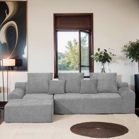 Xcnengy 111.2 inch Modern L-Shaped Sectional Sofa, Modular Velvet Couch Adjustable, Melange Fabric Gray, for Living Room or Bedroom