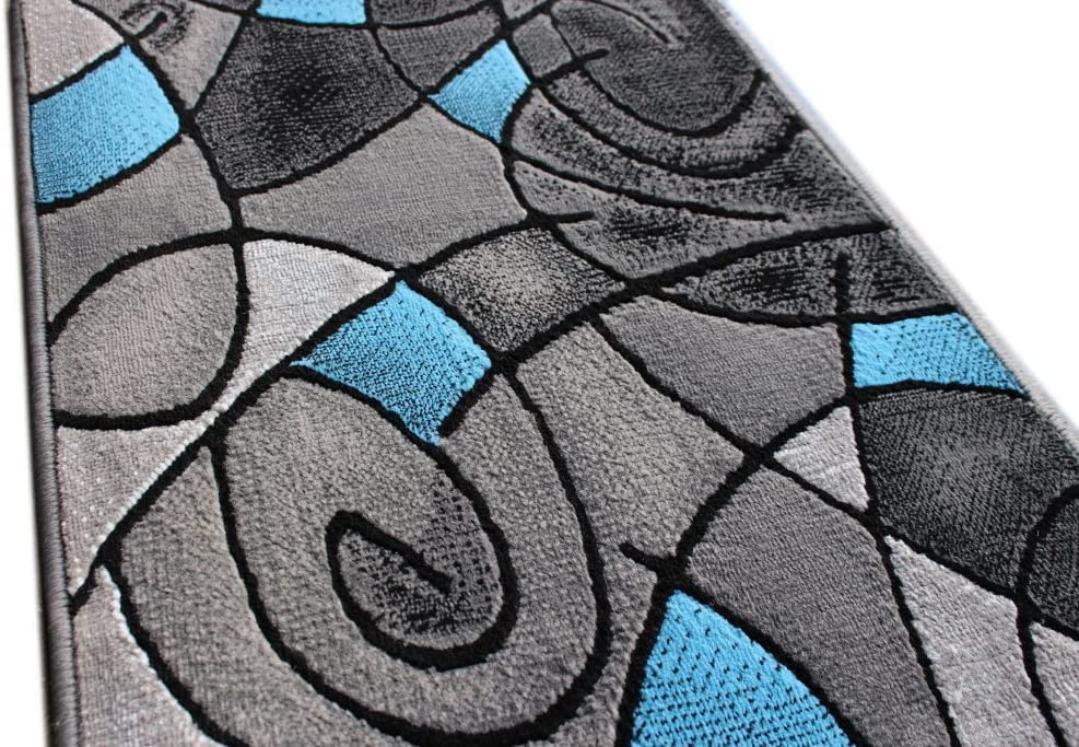 YHSF Modern Contemporary Area Rug for Living Room, Bedroom, and Office – Elegant Thick Carpet for Dining Room, Kitchen, & Hallways – Washable - Home Decor - Water Repellent - Blue (2x7 Feet)