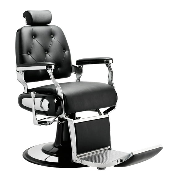 Stratford Vintage Barber Chair, Reclining Heavy Duty Barber Chair, Black Seat Silver Frame