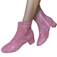 thumbnail image 6 of XIMIN Women Glitter Sparkly Booties Chunky Heels Ankle Boot with Side Zipper Low Heel Casual Block Heeled Short Boots Non Slip Wedding Dress Boots, 6 of 7