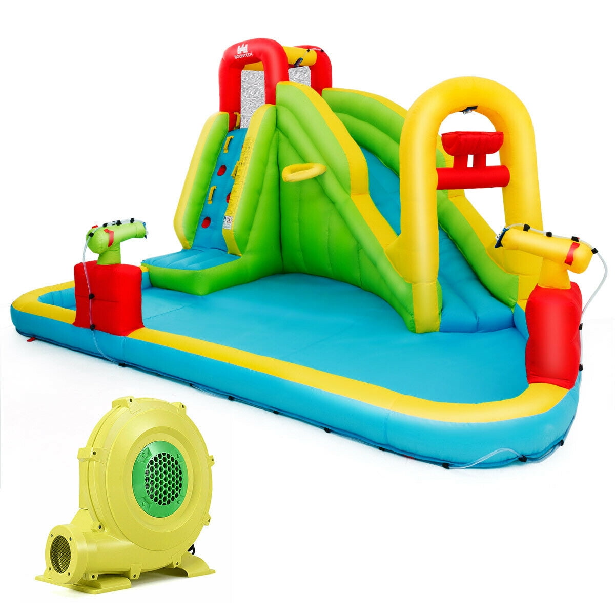 WELLFUNTIME Inflatable Water Park with Blower, and Bouncy House with Double  Slide with Water Cannon and Basketball