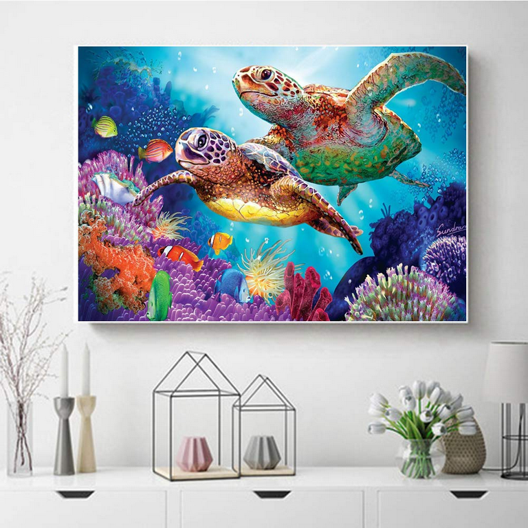 5D Diamond Painting Kits for Adults Kids, DIY Round Turtle Full Drill  Rhinestone Art Craft for Home Wall Decor - 15.7x11.8Inches 