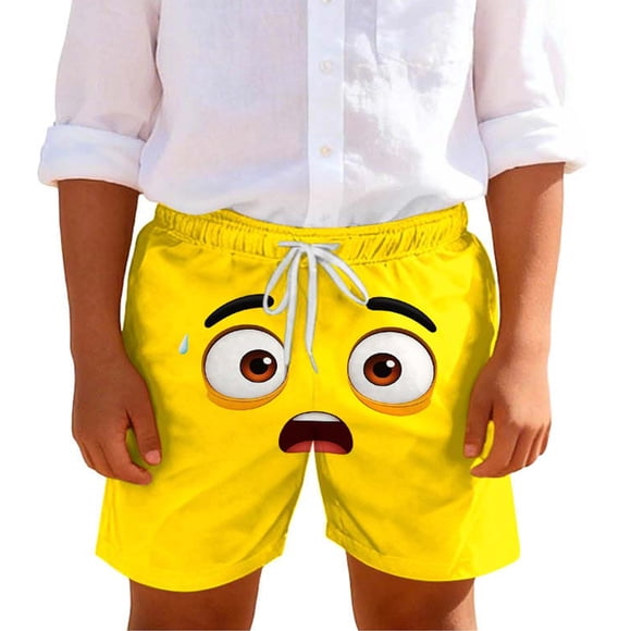 Niños Pequeños Pantalones de Natación con Impresión de Expresión Linda, Pantalones Cortos de Bolsillo Transpirables para 5-14 Años, Niños Pequeños Pantalones de Natación para la Playa de la Piscina d