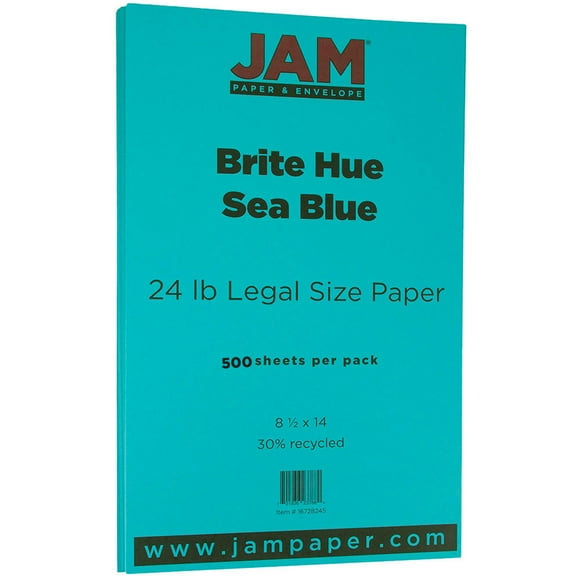 JAM Legal Paper, 8.5x14, 24lb Sea Blue, 500/Pack