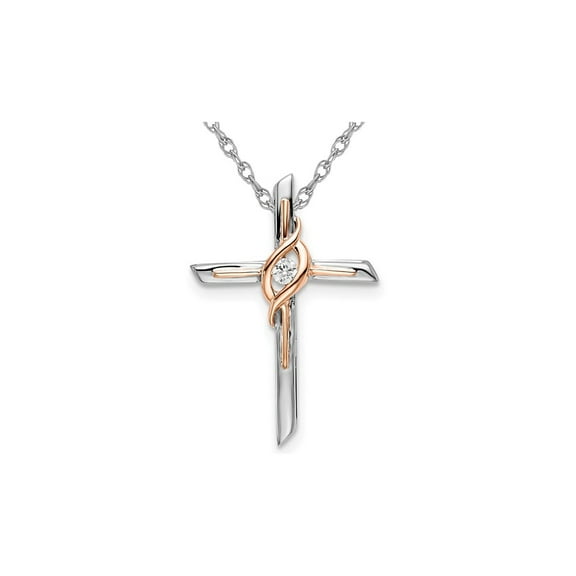 10K White and Rose Gold Cross Pendant Necklace in with Chain and Diamond Accent for Women