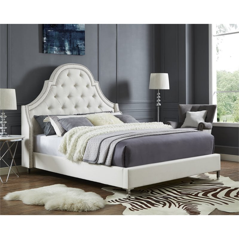 Aaron Beige Linen Platform Bed Frame - King Size - Tufted ...