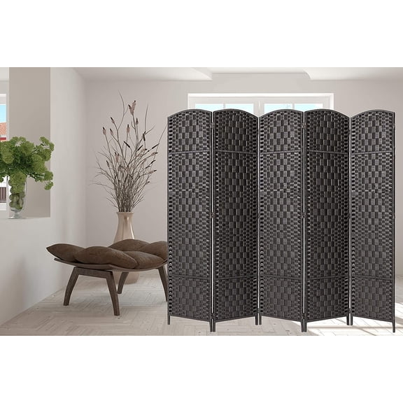 Legacy Decor 5 Panel Diamond Weave Fiber Room Divider, Black Color 71" High X 87.5" Wide