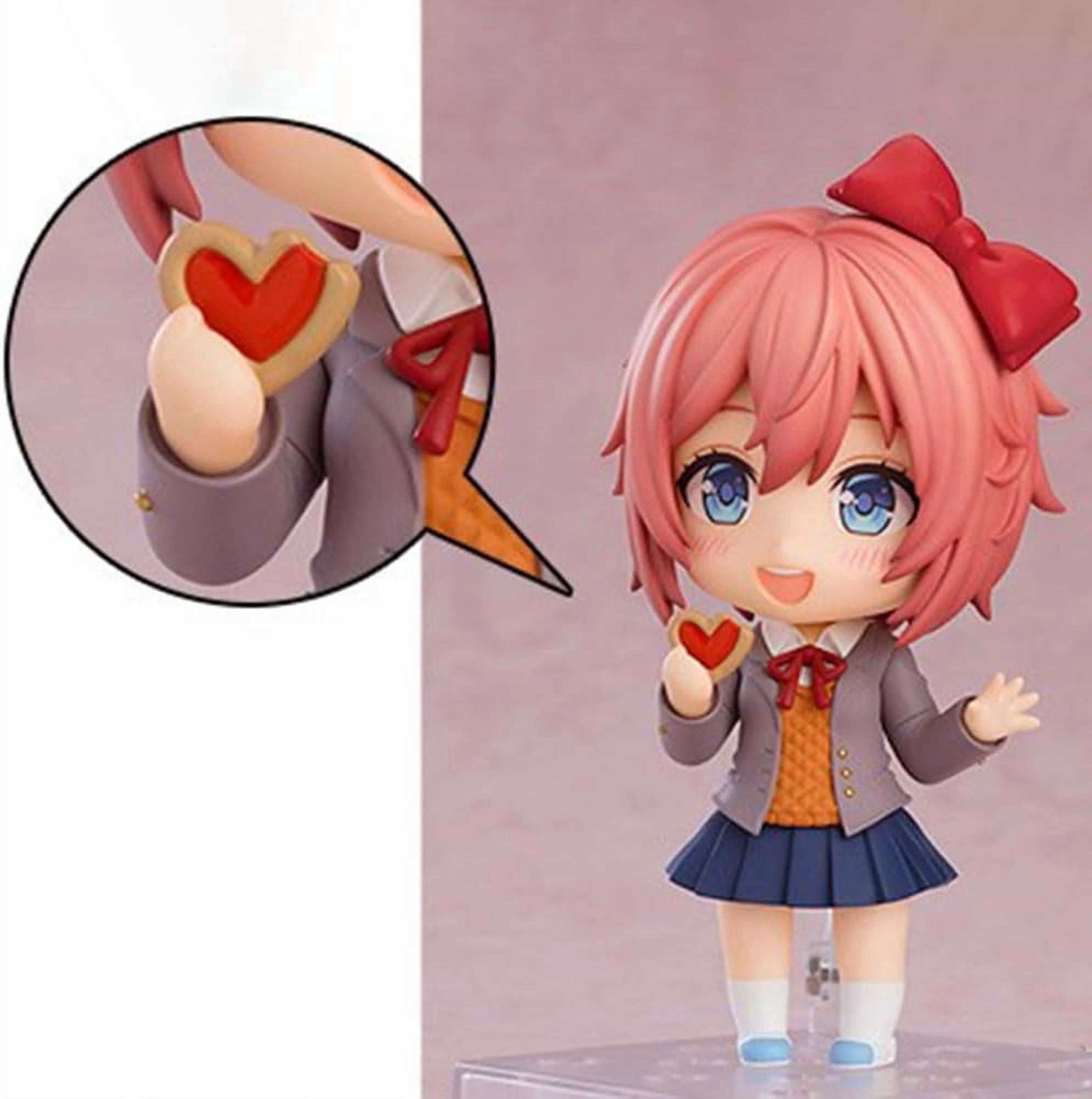 Monika Anime Figure Sayorii Action Figurine Cartoon Interchangeable Face Model with Accessories PVC Anime Statue Collection Desktop Ornaments
