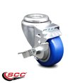 thumbnail image 2 of 3 Inch Blue Polyurethane Wheel Swivel Bolt Hole Caster with Brake SCC, 2 of 2