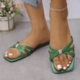 thumbnail image 5 of Women's Flat Sandals Summer Comfortable Square Open Toe Slip On Leather Slide Sandals Green 7, 5 of 7