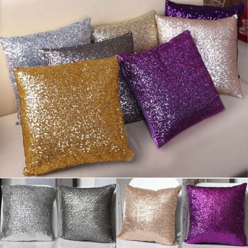 1PC 40cm Glitter Sequins Throw Pillow Case Home Car Decor Waist Cushion Cover LC 