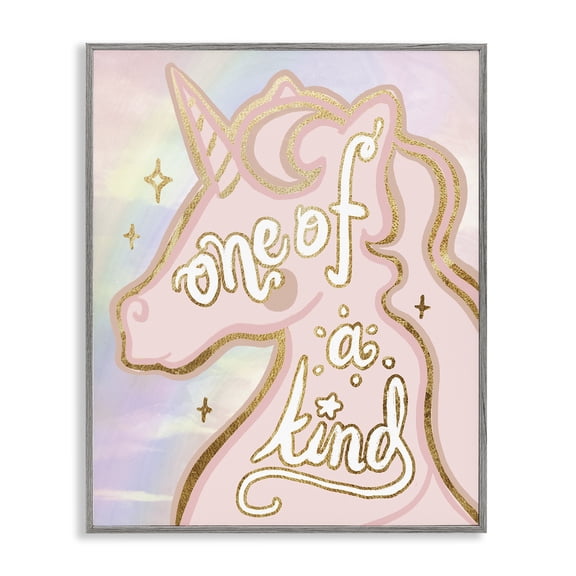 Stupell Industries Cottage One Of A Kind Phrase Pink Rainbow Unicorn Gray Framed Giclee Art, 11 x 14, by Lil' Rue