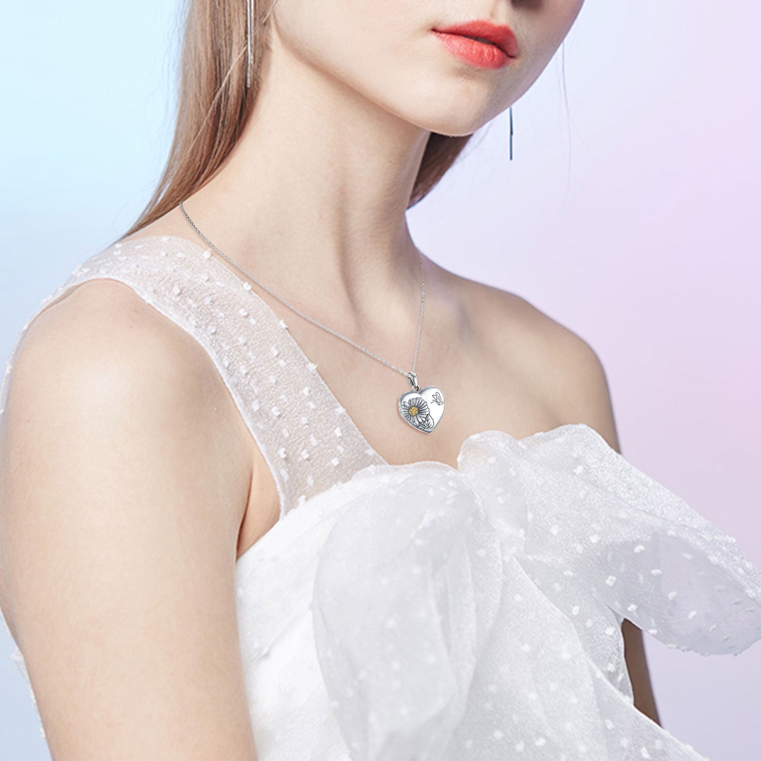 Coachuhhar Heart Sunflower Locket Necklace 925 Sterling Silver Sunflower Butterfly Locket Necklace That Hold 2 Photos Locket Jewelry Gift for Women