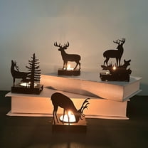 OEFNTAC Decorations Christmas Deer Candlestick Elegant Metal Iron Tabletop Decor Illuminating Ambience Festive Decoration 3.54in Christmas Decorations Indoor