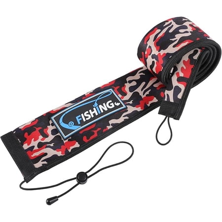 Neoprene Fishing Rod Sleeve for Casting Trolling Spinning Rods - Lightproof Fishing Pole Sock for Storage & Transportation (Red Camo 65in)