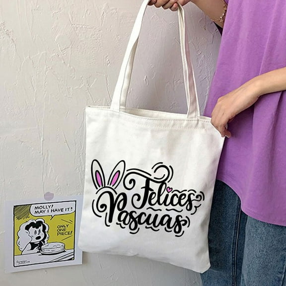 Vikakiooze 2022 Home Storage and Organization Easter Bunny Basket Bags for Kids,Canvas Cotton Personalized Candy Basket Rabbit