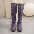 thumbnail image 6 of Women’s Knit Cuff Knee‑High Tall Boots, Side Zip Buckle Strap Winter Boots, Low Block Heel Warm Fashion Footwear, 6 of 8