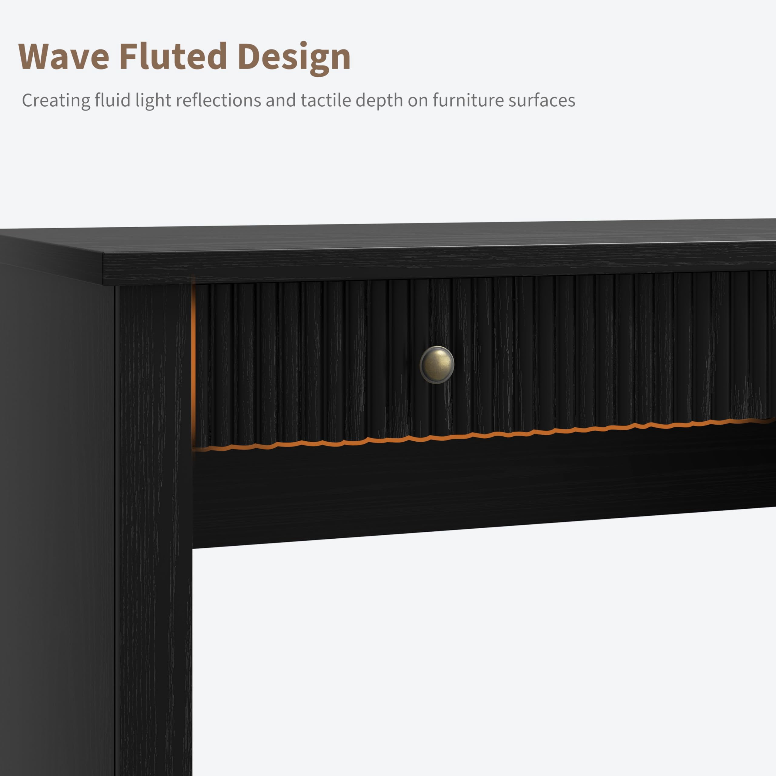 54" W Modern Executive Office Desk with Charging Station & File Drawers, Wooden Computer Desk with Fluted Details, Home Office Storage Desk for Study & Bedroom-Black