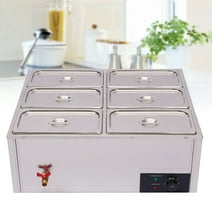Fichiouy 6-Pan Electric Bain Marie Food Warmer Commercial Food Steam Table Steel with Lid Silver 850W