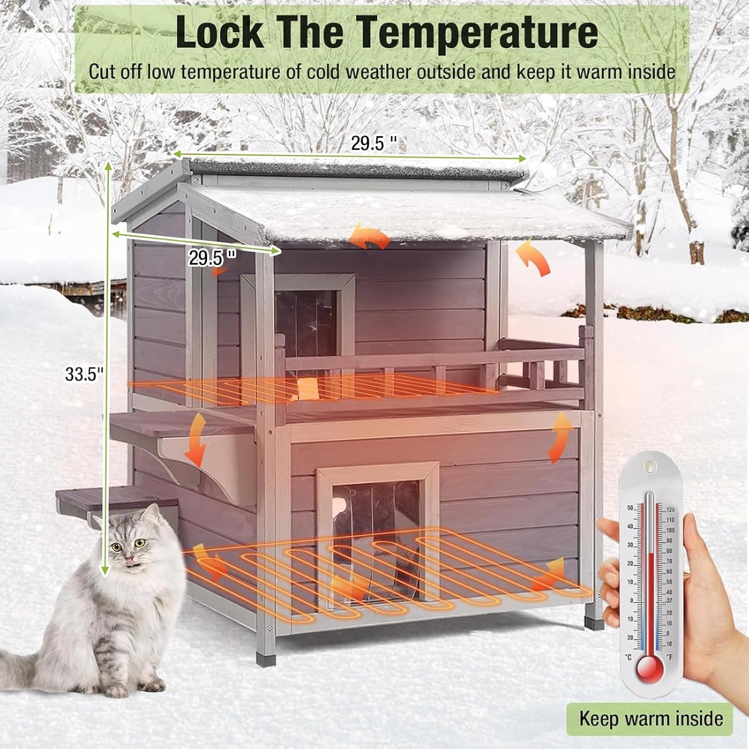 Aivituvin Heated Cat House for Outdoor Cats 2-Stroy Insulated Kitty Shelter with Heater for Winter,Waterproof Great for Indoor & Outdoor Use