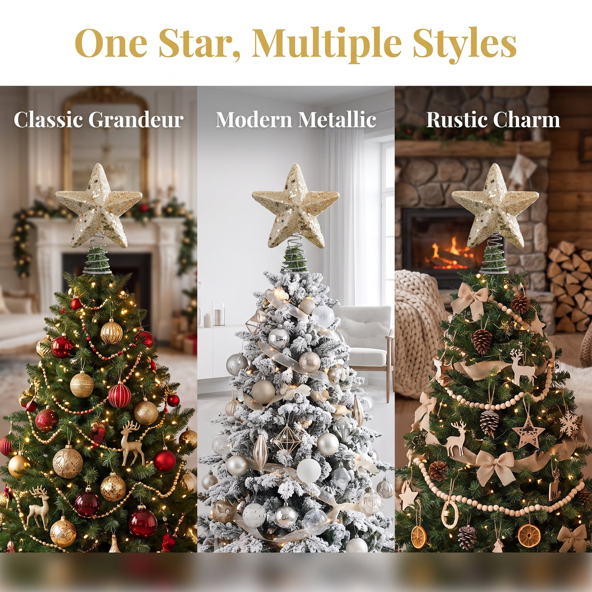 Unique Bargains Openwork Skeletal Starburst Tree Finial with Adjustable Base Gold 7.1"