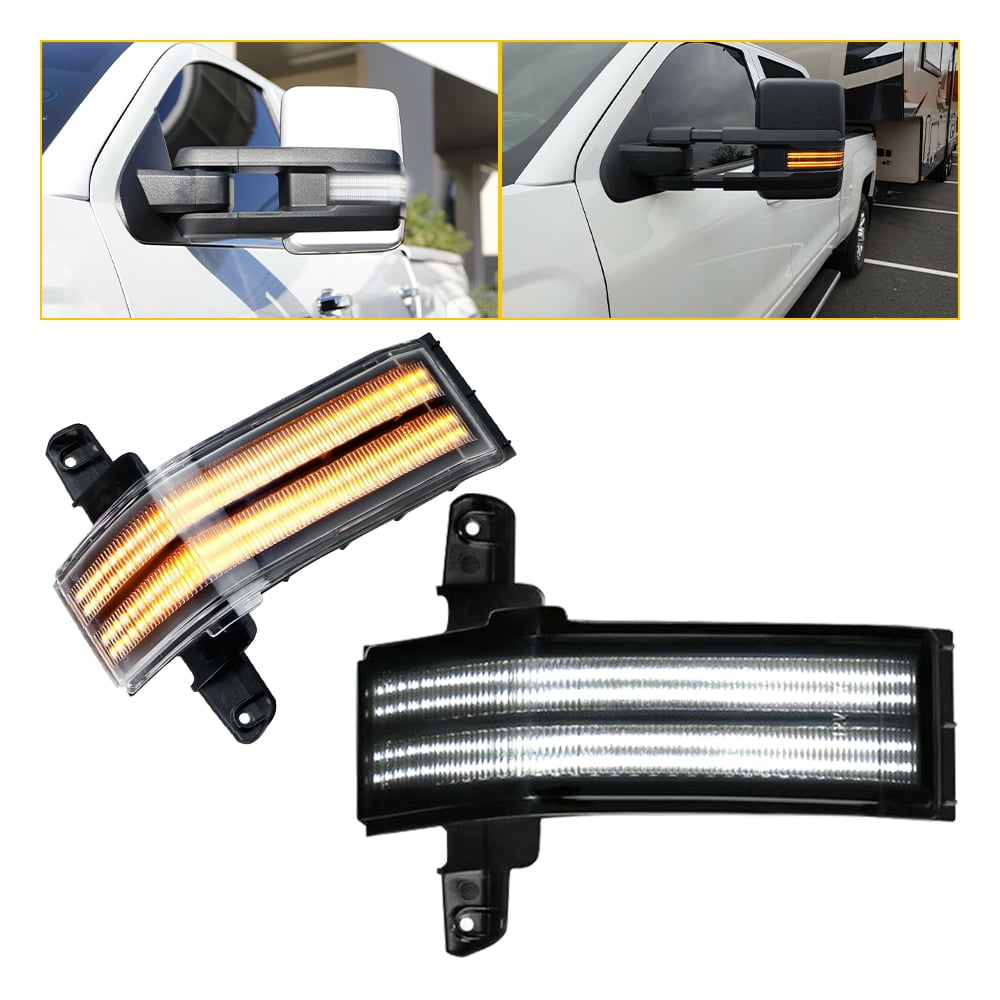 LED White & Dynamic Amber Side Tow Mirror Marker Light Sequential Turn Signal Lights for 2014