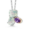 thumbnail image 2 of 925 Silver and 10K Yellow Gold White Opal and Purple Amethyst Pendant Necklace for Women (2.45 Cttw, Oval Cabochon 8X6MM, 7X5MM and 6X4MM, Gemstone October Birthstone, with 18 inch Chain), 2 of 4