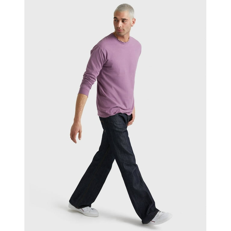 Hanes Unisex Garment Dyed Long Sleeve Cotton T-Shirt Purple Plum