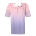 thumbnail image 5 of Fengqque Women's Gradient Color T Shirt Button Detail Pleated Square Neck Short Sleeve Casual Summer Blouse Pink XL(XL), 5 of 5