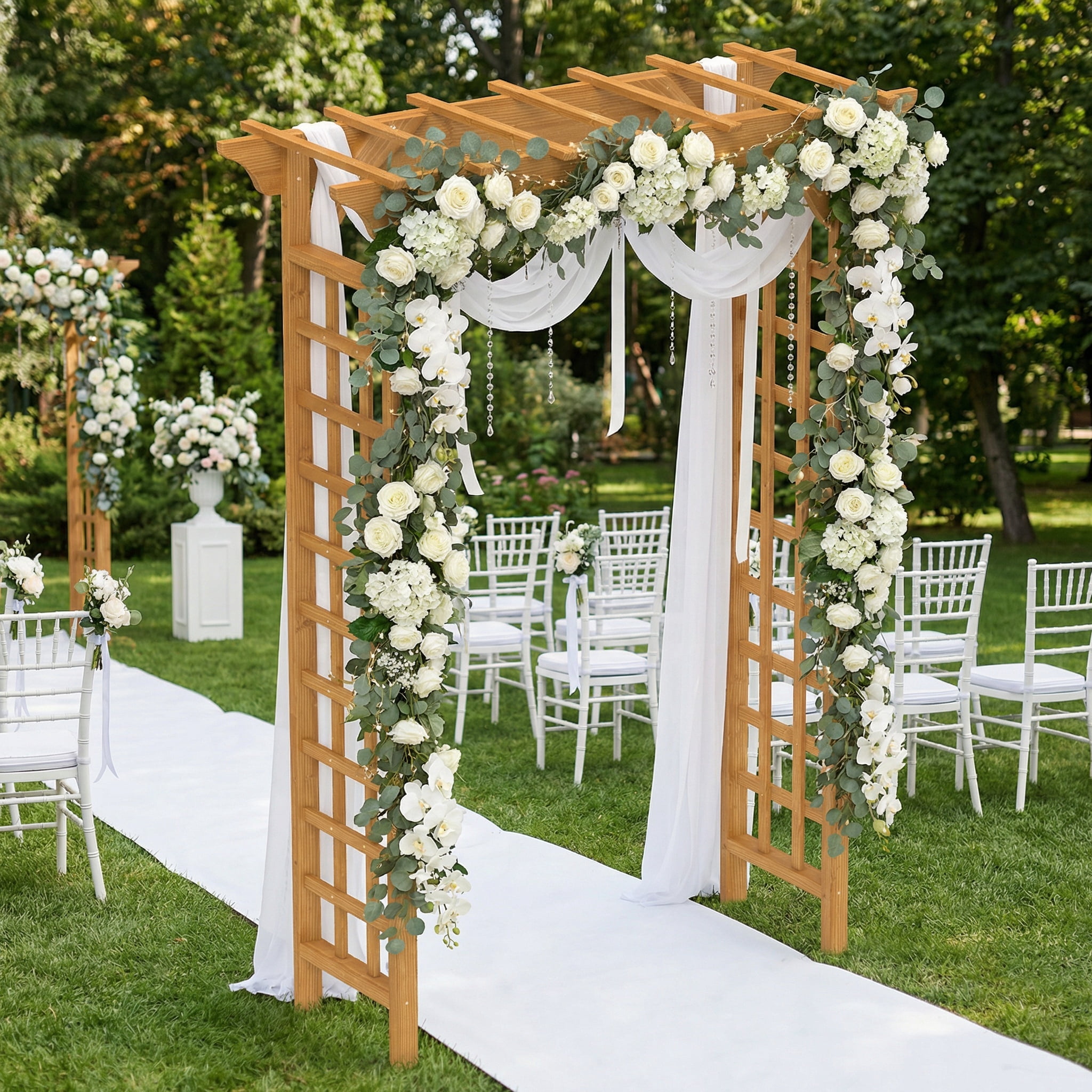 7.1' Outdoor Wooden Garden Arbor,Wedding Arch for Ceremony,Wood Trellis for Climbing Plants,Christmas Decor Pergola for Garden Backyard,Light Brown