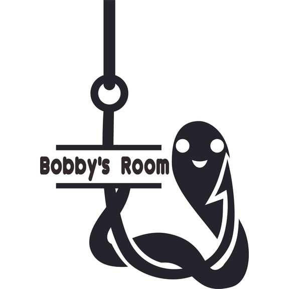 Custom Name Vinyl Wall Decal for Home - Worms Hook Fish Pole Bait Cute Wall Décor Bedroom Living Room Entry - Personalized Text Removable High Tact - Size: 20 In x 12 In