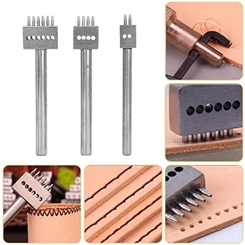 ABPETE 3Pcs Profession Leather Hole Punch Tools, Cutting Stitch for Wallet Belt Spacing Punch Tool DIY Leather Craft Hole Punching Set Belt Hole Puncher(4mm Pitch (2 + 4 + 6))