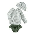 thumbnail image 1 of Little Girls Three Piece Swimsuit Rash Guard Floral Swimwear Bathing Suit Swim Trunk With Swimming Cap Clothes Size 6-7T, 1 of 9