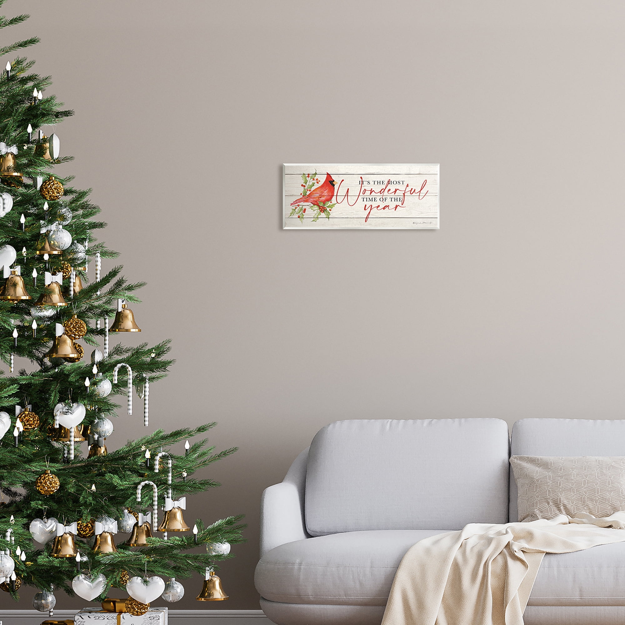Stupell Industries Most Wonderful Time Cardinal Holiday Painting Unframed Art Print Wall Art