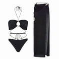 thumbnail image 4 of Sakmal 3 Piece Womens Bikini Sets Tummy Control Double Support Swimwear Solid Black Summer Womens Bathing Suits L, 4 of 5