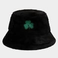 thumbnail image 2 of DJN New St. Patrick's Day Clover Print Plush Fisherman Hat Shamrock Fleece Beanie Fashion Soft Winter Hat Black One Size, 2 of 9