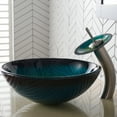 thumbnail image 2 of KRAUS Nature Series Green Glass Bathroom Vessel Sink and Waterfall Faucet Combo Set with Matching Disk and Pop-Up Drain, Satin Nickel Finish, 2 of 8