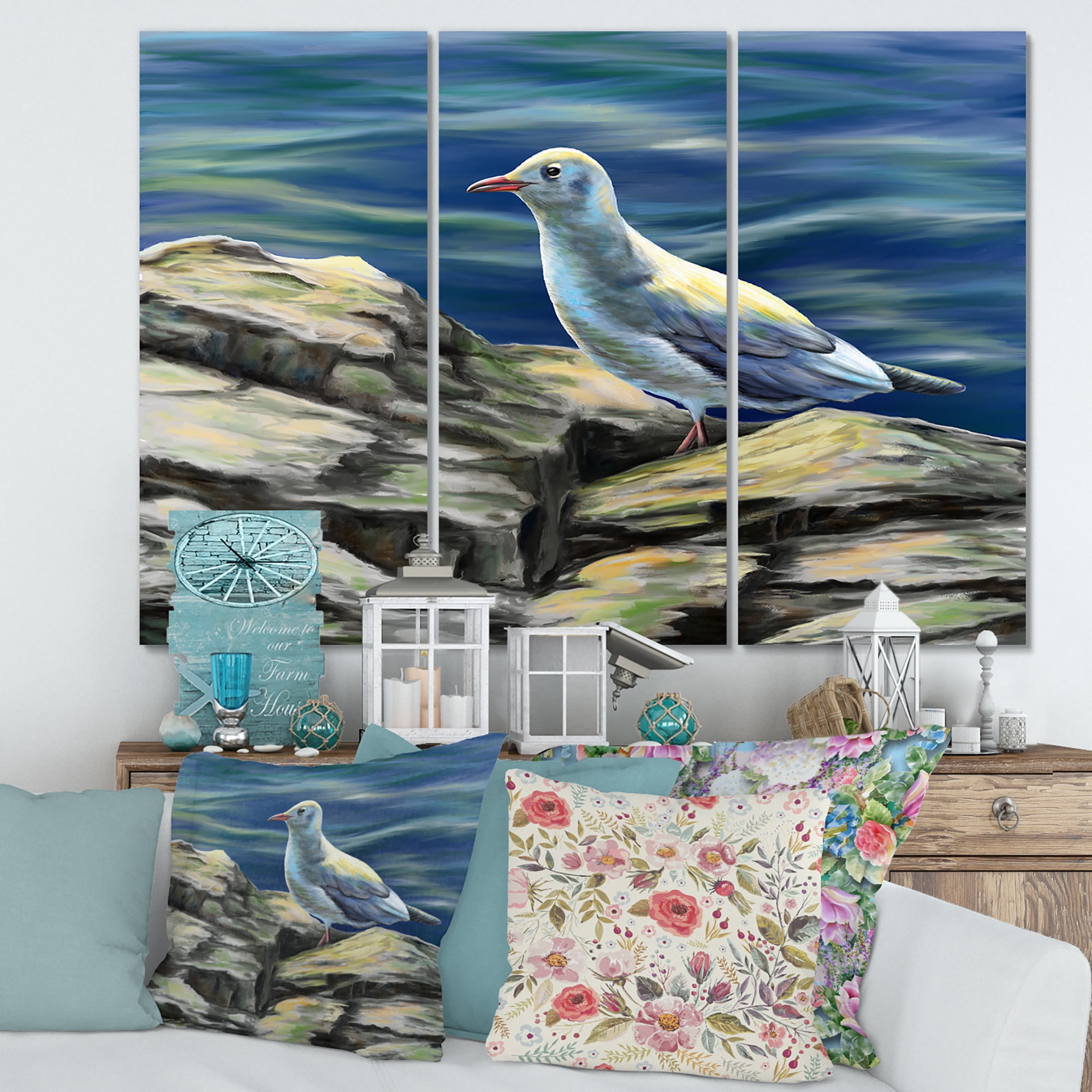 Designart ' Portrait of Seagull Birds By The Sea ' Nautical & Coastal Canvas Wall Art Print