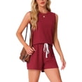 thumbnail image 4 of INSPIRAR CHIC Conjuntos de Pijamas de Mujer de Tejido Waffle Sin Mangas con Cuello en V, Top de Tanque con Pantalones Cortos, Conjuntos de Lounge L Rojo, 4 of 6