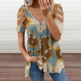 thumbnail image 2 of Golden Chains And Lace Womens Summer V Neck Zipper Top Short Sleeve T Shirt Off Shoulder Top Casual Classy Loose Shirts, 2 of 7