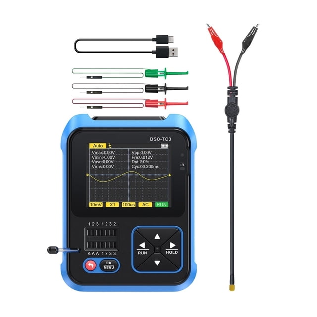 TC3 Digital Oscilloscope 3 in 1 Function Signal Generator Transistor Tester Voltage Test 500KHz 10MS/s ,Professional Designed