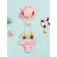 thumbnail image 2 of Bagilaanoe Newborn Baby Girls Swimsuits 3 Piece Bikinis Set Flower Sleeveless Tank Tops +  Ruffles Shorts + Sun Hat 6M 12M 18M 24M Infant Swimwear Bathing Suit Beachwear, 2 of 9