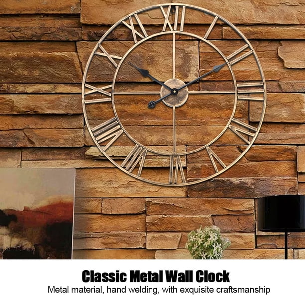 Reloj de Pared clásico de Metal Grande Ronda en Forma de Hierro Antiguo Reloj de Pared números Romanos para la Sala de Estar, decoración del café en casa(Gold 60cm) EOTVIA No