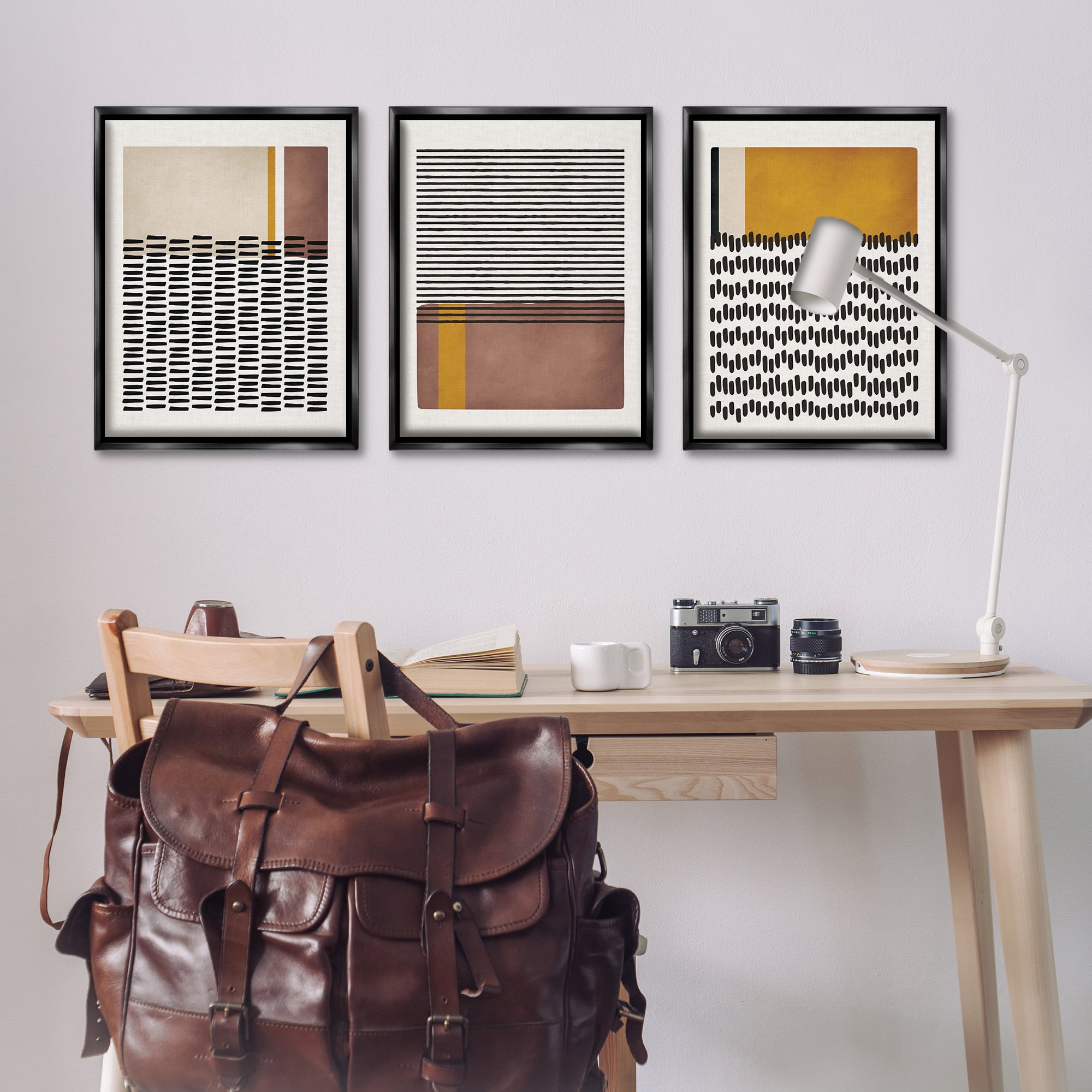 Stupell Industries Natural Lines Pattern Abstract Abstract Painting Black Floater Framed Canvas Art Print Wall Art, 21 x 31, Set of 3