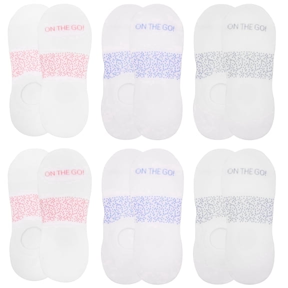 On the Go Women's Invisible Socks (6 Pair Pack, White with Blue/Pink/Grey Galaxy Arches)