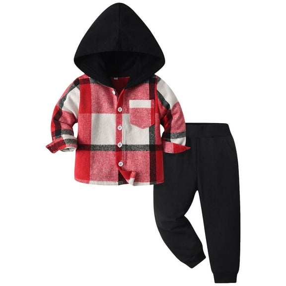 HCNTES Baby Boy Clothes Print Sweatshirt Pullover Top Jogger Pants 2Pcs Toddler Boy Cowboy Fall Winter Outfits(3-4 Years,S1372-Red)
