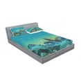 thumbnail image 3 of Cartoon Bedding Set with Sheet & Covers, Seascape Underwater Treasure Galleon and Sunk Ship Pirate Kids Print, Printed Bedroom Decor 2 Shams, 4 Sizes, Teal and Yellow, by Ambesonne, 3 of 3