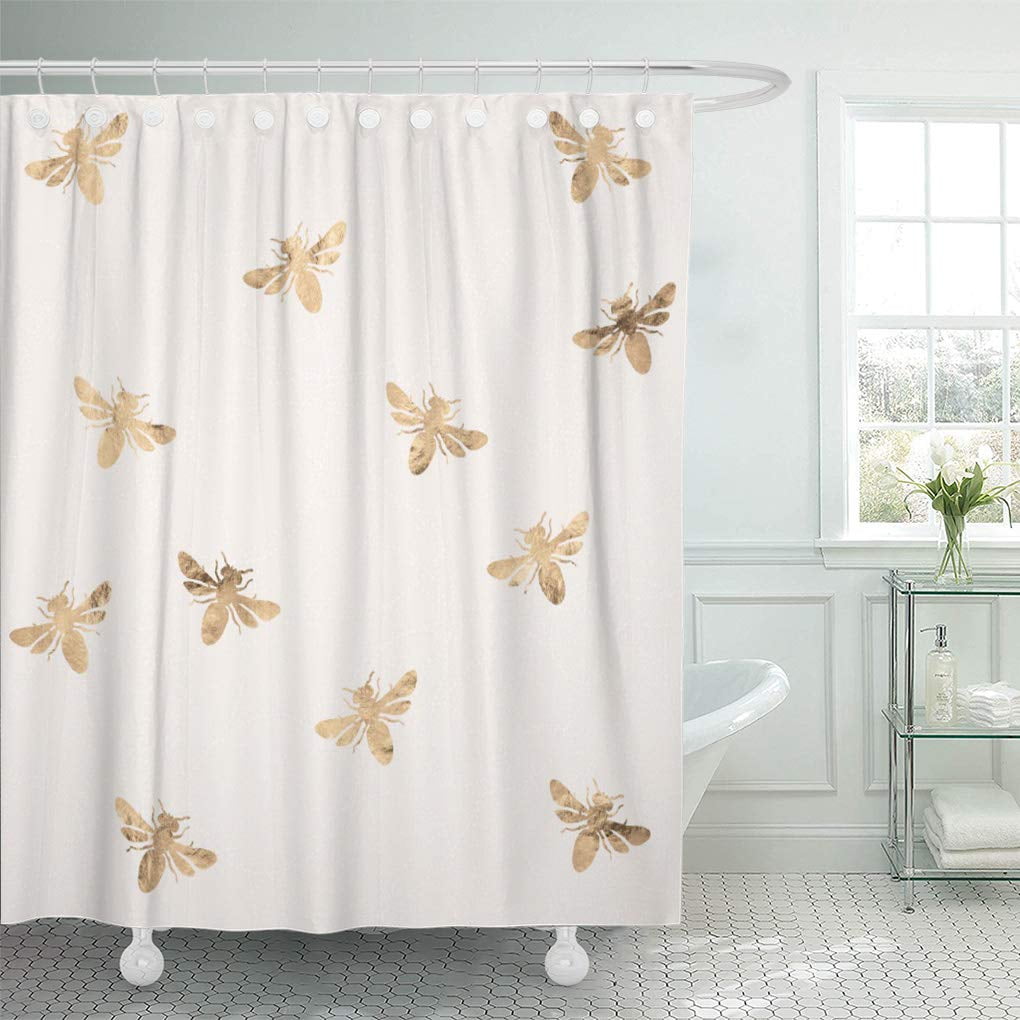 CYNLON Porch Gold Bees and Polka Patio Bathroom Decor Bath ...