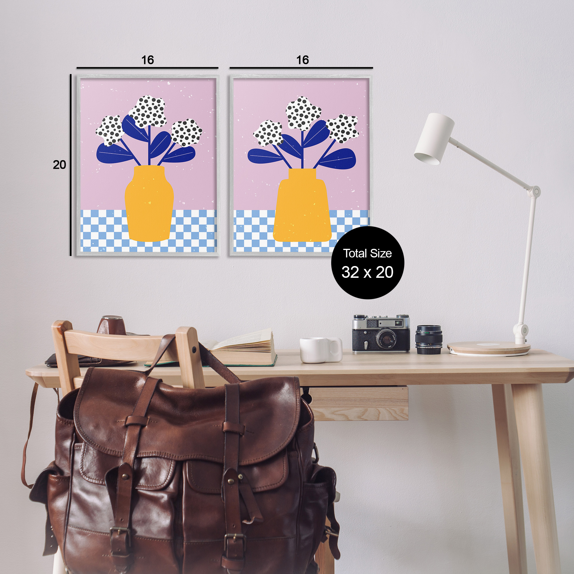 Stupell Industries Patterned Flowers in Vases Botanical & Floral Painting Gray Framed Art Print Wall Art, 16 x 20, Set of 2